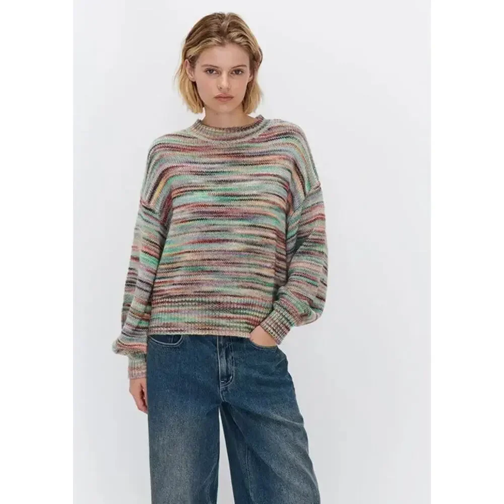 Ghanda Women's Northern Lights Melange Norway Knit High neck Sweater Size Medium - Picture 3 of 6